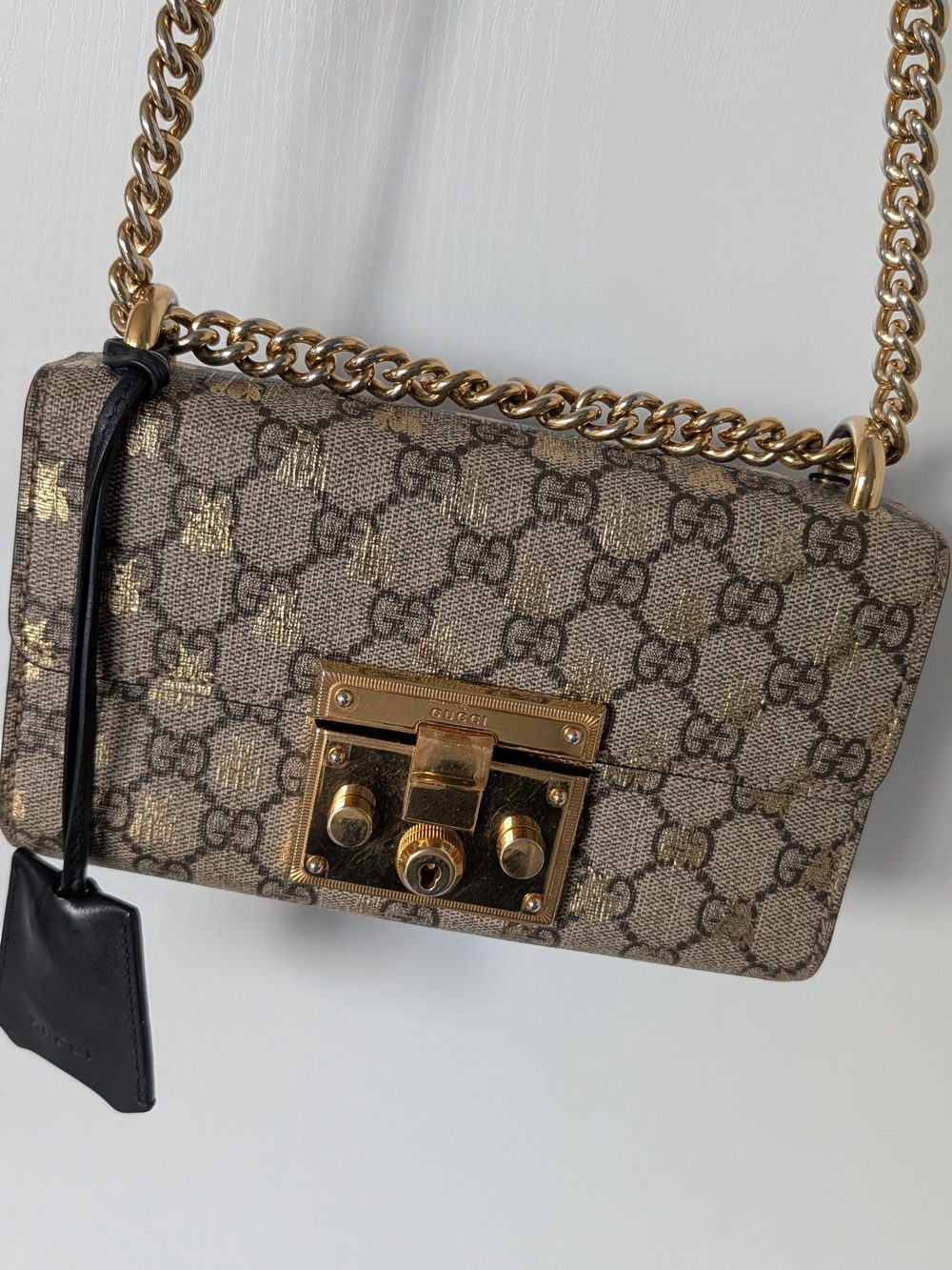 Gucci GG Supreme Monogram Bee Crossbody with Gold Hardware